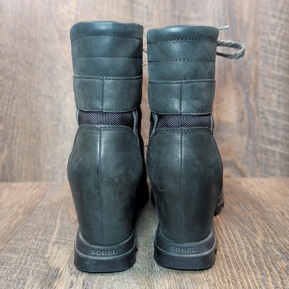Sorel Womens Joan of Arctic Wedge III Lexie Boots Size 7.5 Black Leather Textile